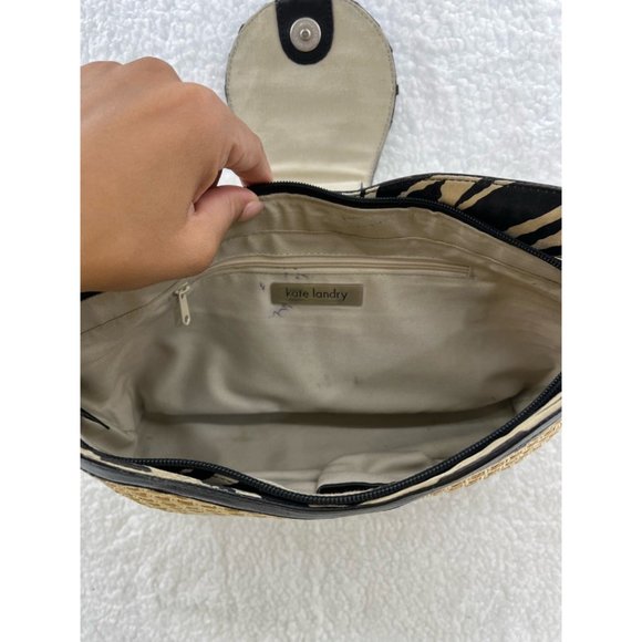 Kate Landry Womens Shoulder Bag Beige Black Woven Mixed Inside Zip Pocket - Picture 7 of 12